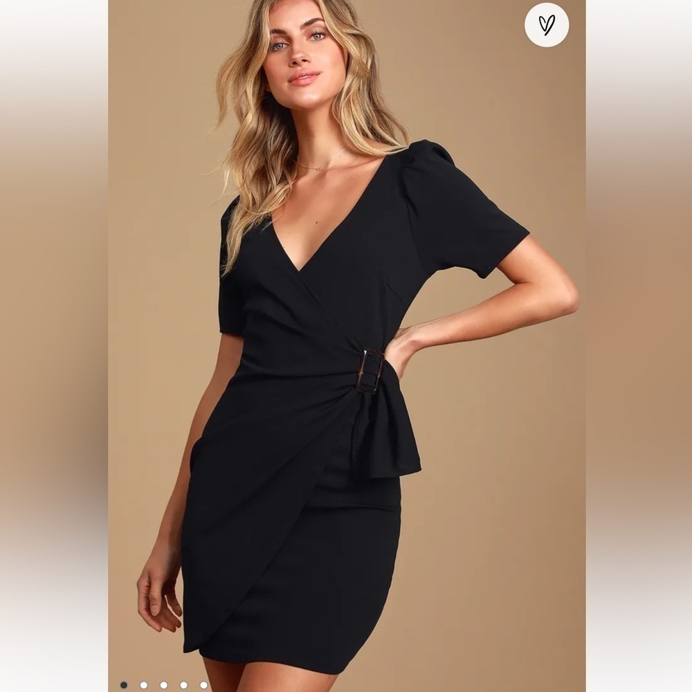 New LuLus Sz XS Apulia Black Puff Sleeve Belted Bodycon Dress